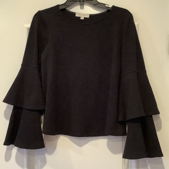 eri + ali Black Pullover Blouse Top Size Small Tiered Ruffle Bell Sleeves - Picture 1 of 10